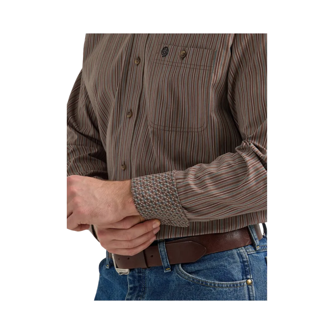 Wrangler Men's George Strait  Brown Stripe Shirt