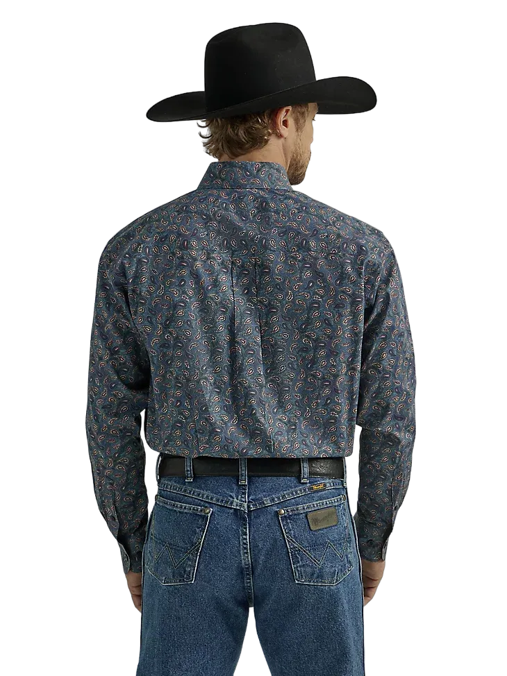Wrangler Men's Navy Fuschia Paisley George Strait Shirt